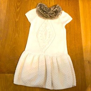 Janie and Jack Ivory Sweater Dress w Fur Collar